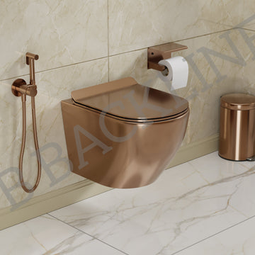 B Backline Ceramic Wall Mount, Wall Hung Western Toilet Commode Rose Gold