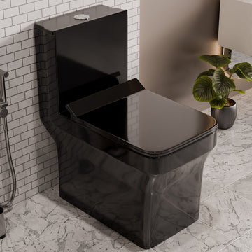 B Backline Ceramic One-Piece Toilet Western Commode S Trap Outlet Is From Floor 66 X 36 X 73 Cm Black Glossy