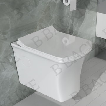 B Backline Ceramic Wall Mount , Wall Hung Western Water Closet Rimless Western Commode Toilet with Soft Seat Cover White