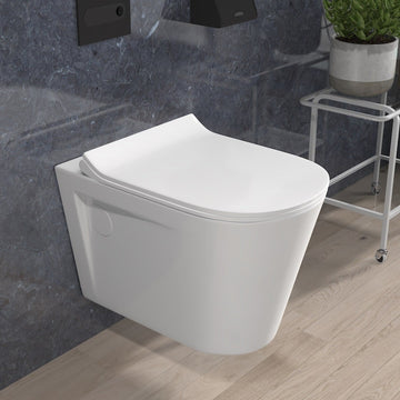 B Backline Ceramic Wall Mount , Wall Hung Water Closet Rimless Western Commode Toilet with Soft Seat Cover White