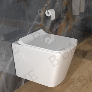 B Backline Ceramic Wall Mount , Wall Hung Water Closet Rimless Western Commode Toilet with Soft Seat Cover White