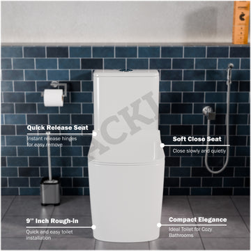 B Backline Ceramic One-Piece Toilet 6D Flushing System White Color Western Commode Syphonic Flushing S-Trap  Outlet Is From Floor