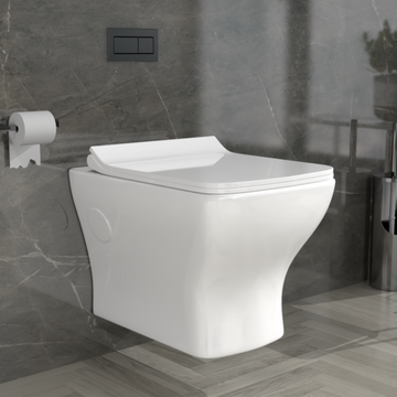 B Backline Ceramic Wall Hung or Wall Mounted Water Closet Western Commode Toilet with Soft Seat Cover White