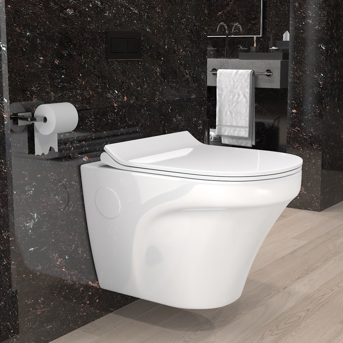 B Backline Ceramic Wall Hung or Wall Mounted Water Closet Rimless Western Commode Toilet with Soft Seat Cover White 20 X 14 X 14 Inches White