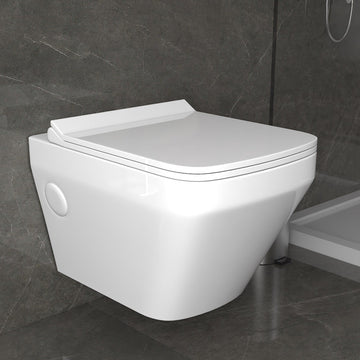 B Backline Ceramic Wall Mount , Wall Hung Western Water Closet Rimless Western Commode Toilet with Soft Seat Cover White