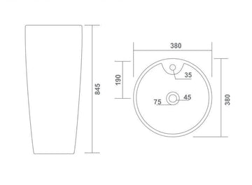 B Backline Ceramic Pedestal Free Standing Wash Basin Round 15 Inch