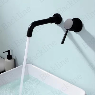B Backline Brass Wall Mount Single Lever Basin Mixer Tap with Hot & Cold Water for Bathroom & Livingroom (Black Matt)