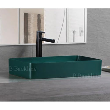 B Backline Ceramic Table Top Wash Basin Counter Top Bathroom Sink Wash Basin Art Basin For Bathrooms & Living Room 24 X 13.5 X 4 Inches (Green Matt)