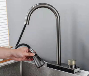 B Backline Brass Kitchen Tap Faucet Pull Out Kitchen Faucet Multi Functional Tap Single Hole 360 Degree black kitchen faucet (Black)