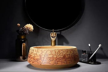 B Backline Ceramic Table Top Wash Basin 42x42x14 cm Wooden finish Design