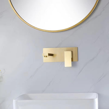 B Backline Brass Wall Mounted Basin  Faucet Mixer Tap Hot & Cold Water for Bathroom & Livingroom (Brushed Gold)