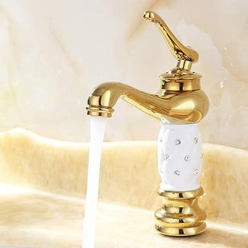 B Backline Brass Gold White Color Wash Basin Hot & Cold Basin Mixer Tap