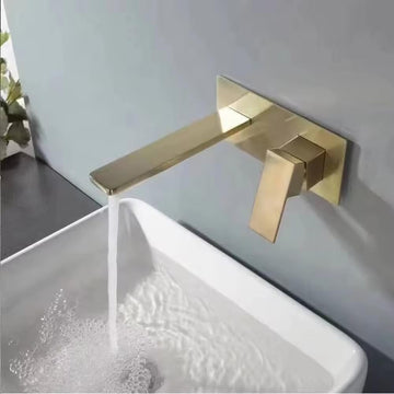 B Backline Brass Wall Mounted Basin Faucet Mixer Tap Hot & Cold Water for Bathroom & Livingroom (Brushed Gold)