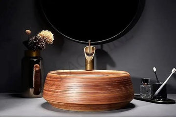 B Backline Ceramic  Table Top Wash Basin 42x42x14 cm Wooden finish