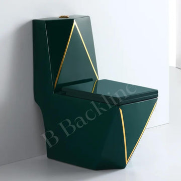 B Backline Ceramic Floor Mounted One Piece Water Closet Commode Western Toilet Bathrooms S Trap Outlet Is From Floor , 12 Inches From Wall To Trap Green Glossy