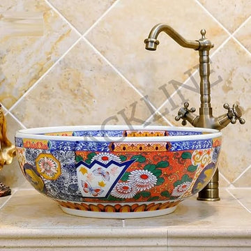 B Backline Mexican Ceramic Wash Basin | Designer Table Top wash basin | Countertop Basin Sink For Livingroom & Bathroom/Home/Office/Hotels 42 X 42 X 14 Cm.