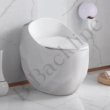 B Backline Ceramic One Piece Western Toilet/Water Closet/Commode Syphonic Flushing/European Commode With Soft Close Toilet Seat - 12" S Trap Outlet Is From Floor (White)