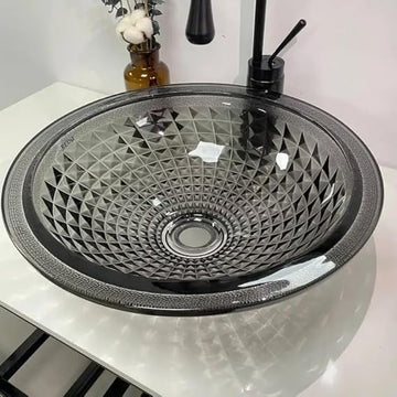 B Backline Glass Wash basin/Tabletop Basin/Countertop Bathroom Sink/Basin For Living Room & Bathroom 41.5 X 41.5 X 14 Cm (Black)