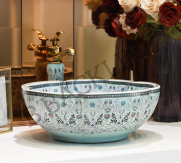 B Backline Ceramic Table Top Wash Basin Mexican Design 41 X 41 X 14 Cm