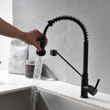 B Backline Brass Kitchen Sink Mixer Tap/Faucet Pull-Out, Dual Flow Sprays 360° Rotatable Kitchen (Black)