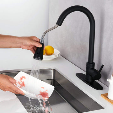 B Backline Brass Kitchen Tap Faucet Pull Out Kitchen Faucet Multi Functional Tap Single Hole 360 Degree black kitchen faucet (Black)
