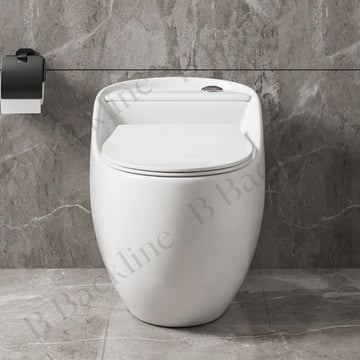 B Backline Ceramic One Piece Siphonic Western Toilet/Water Closet/Commode With Soft Close Toilet Seat For Bathroom - 9" S Trap Outlet Is From Floor (Glossy White)