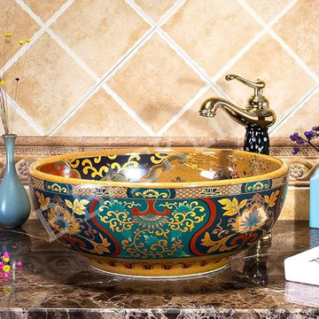 B Backline Mexican Ceramic Wash Basin | Designer Table Top wash basin | Countertop Basin Sink For Livingroom & Bathroom/Home/Office/Hotels 41 X 41 X 14 Cm.