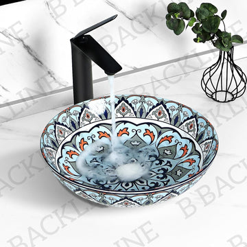 B Backline Ceramic Moroccan Table Top Wash Basin For Bathroom 40 X 40 X 12.5 CM