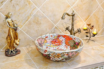 B Backline Ceramic Moroccan Wash Basin | Countertop Basin for Bathroom | Tabletop Wash Basin | Art Basin For Bathroom/Home/Office/Hotels 41 X 41 X 14 CM