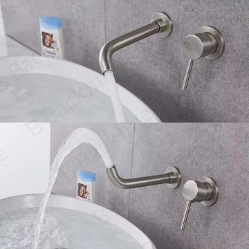 B Backline Brass Wall Mount Single Lever Basin Mixer Tap with Hot & Cold Water for Bathroom & Livingroom (Brushed Nickel)