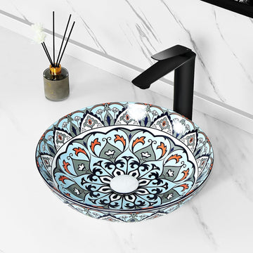 B Backline Ceramic Moroccan Table Top Wash Basin For Bathroom 40 X 40 X 12.5 CM