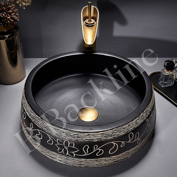 B Backline Wash Basin Countertop | Tabletop Ceramic Bathroom Sink | Wash Basin For Bathroom 42 X 42 X 16 Cm Black Matt