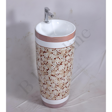 B Backline Ceramic Pedestal Free Standing Wash Basin Round 15 Inch