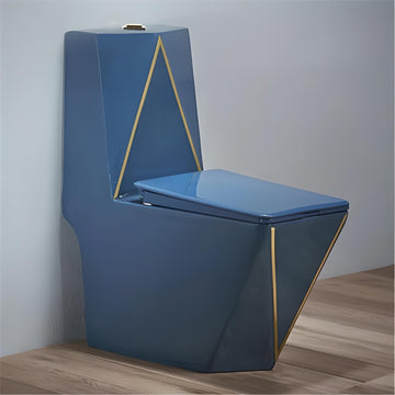 B Backline Ceramic Floor Mounted One Piece Water Closet Commode Western Toilet Bathrooms S Trap Outlet Is From Floor , 12 Inches From Wall To Trap Blue Glossy