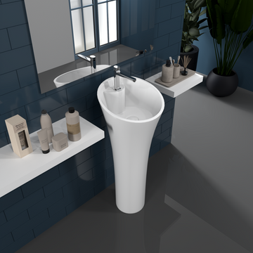 B Backline Ceramic One Piece Pedestal Wash Basin Round 15 Inch White