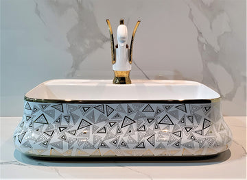 B Backline Ceramic Table Top, Counter Top Wash Basin Gold 20 x 14 x 5 Inch