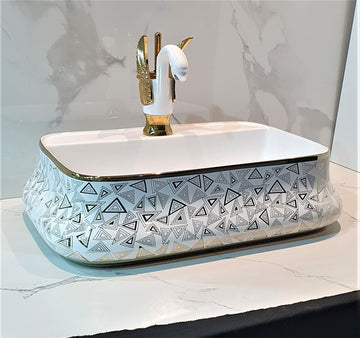 B Backline Ceramic Table Top, Counter Top Wash Basin Gold 20 x 14 x 5 Inch