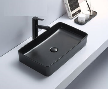 B Backline Ceramic Table Top Wash Basin 24 x 13.5 x 4 Inches Black Matt