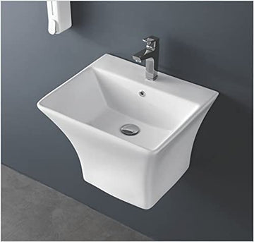 B Backline Ceramic Wall Hung / Wall Mount Half Pedestal Wash Basin 18 X 18 X 14 Inches White