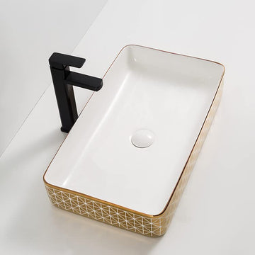 B Backline Ceramic Table Top Wash Basin 61 x 35 CM Gold White