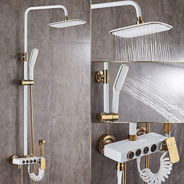 B Backline Luxury Shower Panel With Set Rainfall Shower For Bathrooms (White Gold)