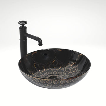 B Backline Ceramic Table Top, Counter Top Wash Basin Silver Black 16 x 16 Inch