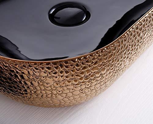 Ceramic Designer Table Top Vessel Sink Wash Basin for Bathroom & Living Room 18 X 13 X 5.5 Inch Rosegold Black - Bath Outlet