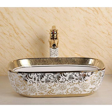 B Backline Ceramic Table Top, Counter Top Wash Basin 46x33 cm Gold