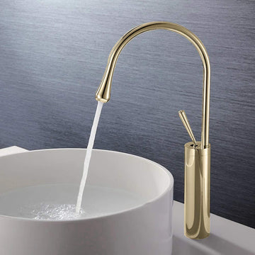 B Backline Single Lever Basin Mixer Tap Brass High Neck Long Body Sink Faucet For Bathroom Gold