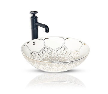 B Backline Ceramic Table Top, Counter Top Wash Basin Silver White 16 x 16 Inch