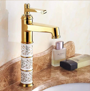 Buy Brass Wash Basin Hot & Cold Basin Mixer Tap Golden Color at Bathoutlet.in