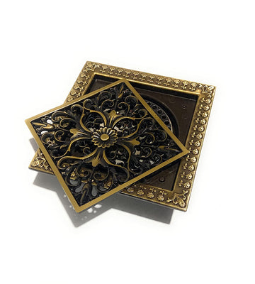 B Backline Brass Bathroom Floor Water Drain Grating with Anti-Foul Cockroach Trap Antique Finish