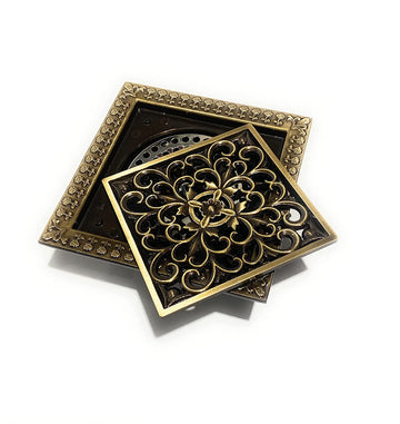 B Backline  Brass Antique Finish Floral Pattern Bathroom Floor Water Drain Grating with Anti-Foul Cockroach Trap