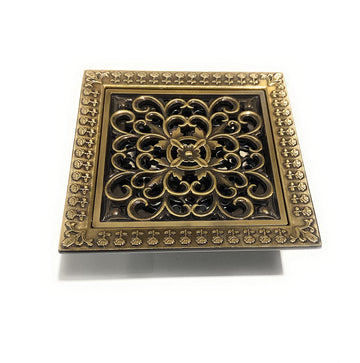 B Backline Brass Antique Finish Floral Pattern Bathroom Floor Water Drain Grating with Anti-Foul Cockroach Trap